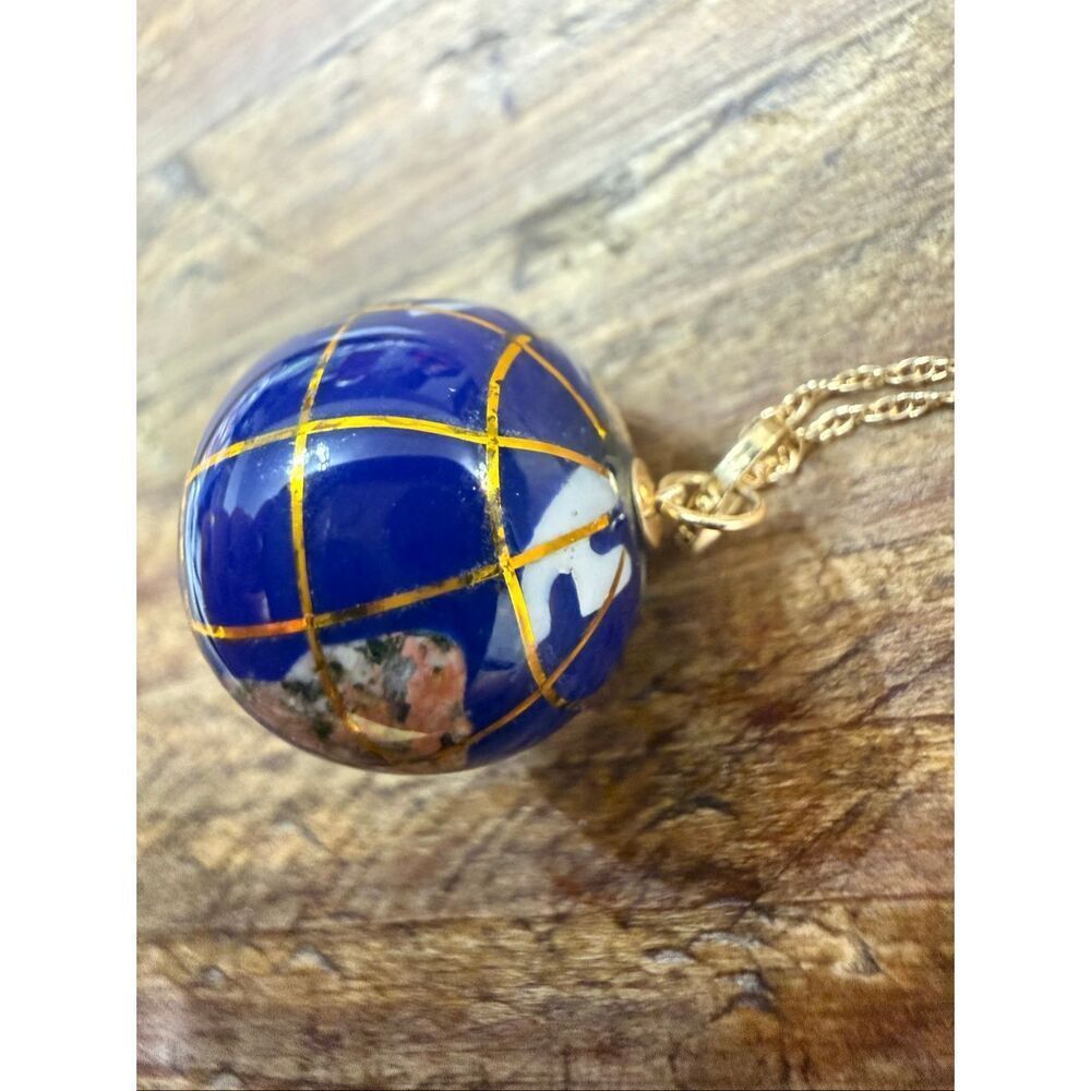 Multi Gemstone 14K Yellow Gold Globe Pendant Charm with 14k chain - Picture 8 of 8